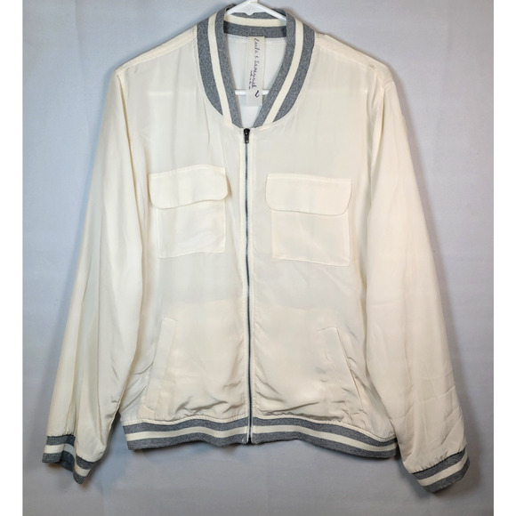 Laila & Savannah 100% Silk Womens Ivory Bomber Lightweight Jacket Size Large - Picture 1 of 12